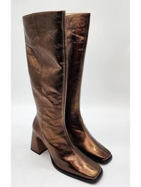 ANA PALMA Made In Spain Leather bronze Metallic High Shaft Boots 10